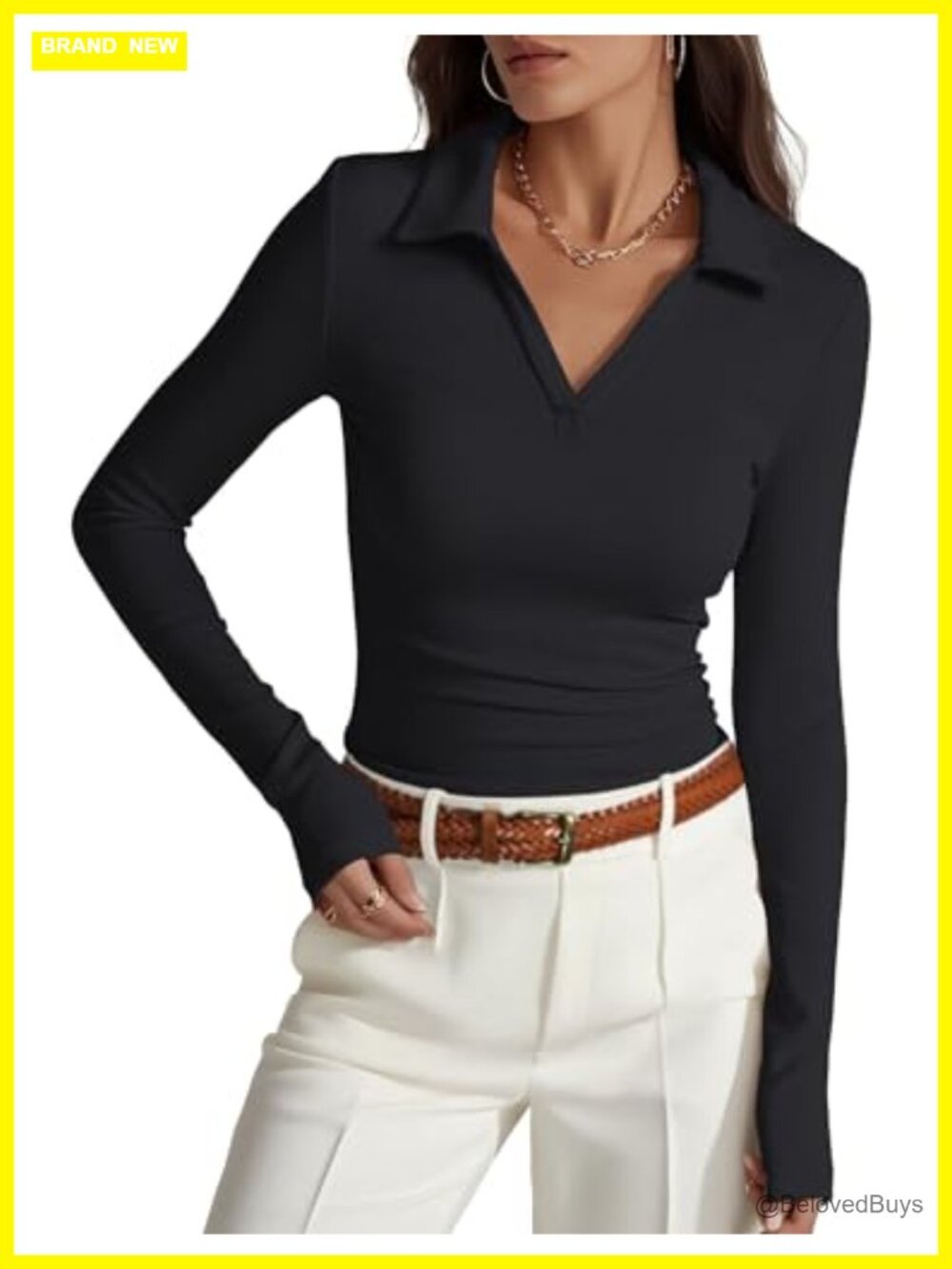 Womens Long Sleeve Polo Shirt Collared Business Casual Work Top